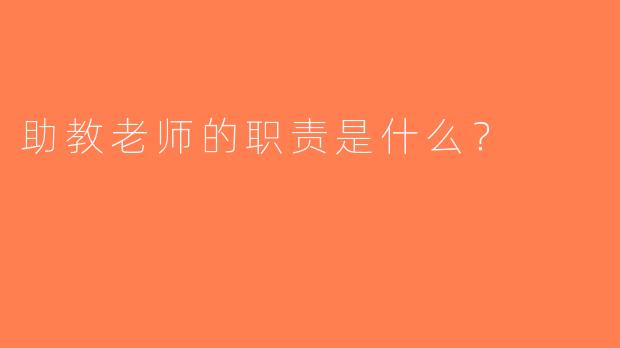 助教老师的职责是什么？