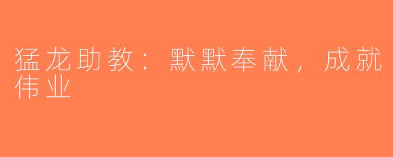 猛龙助教：默默奉献，成就伟业