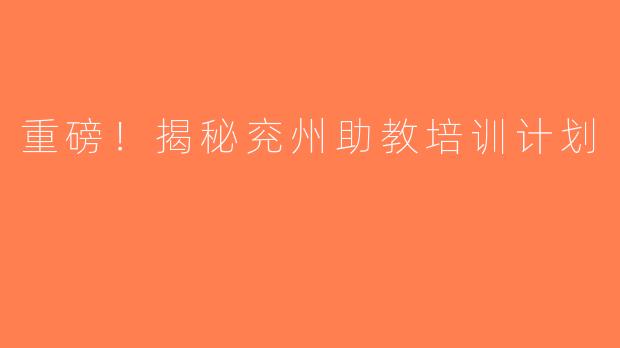 重磅！揭秘兖州助教培训计划