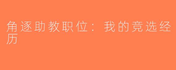 角逐助教职位：我的竞选经历