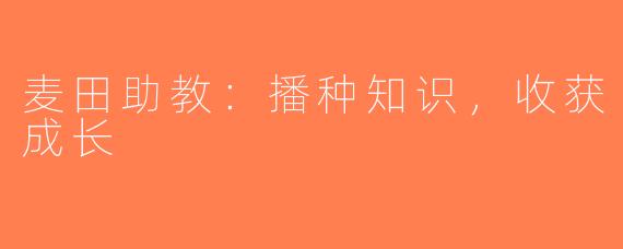 麦田助教：播种知识，收获成长