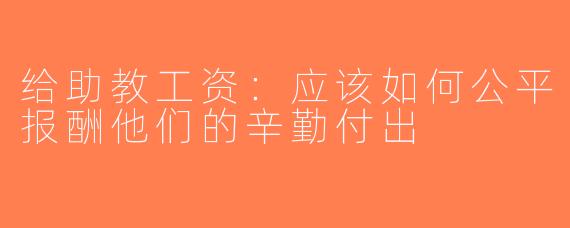 给助教工资：应该如何公平报酬他们的辛勤付出