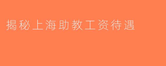 揭秘上海助教工资待遇