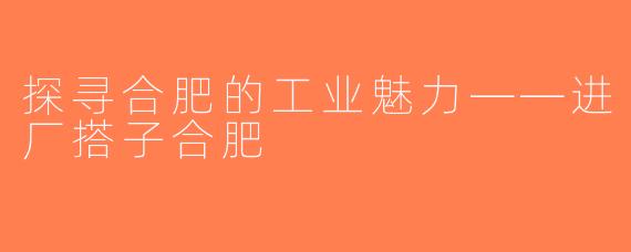探寻合肥的工业魅力——进厂搭子合肥