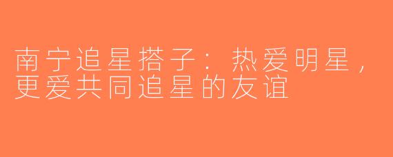 南宁追星搭子：热爱明星，更爱共同追星的友谊