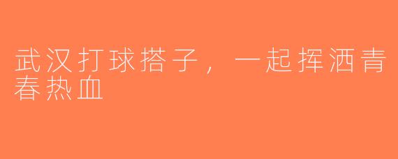 武汉打球搭子，一起挥洒青春热血