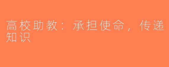 高校助教：承担使命，传递知识