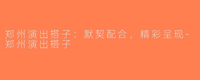 郑州演出搭子：默契配合，精彩呈现-郑州演出搭子