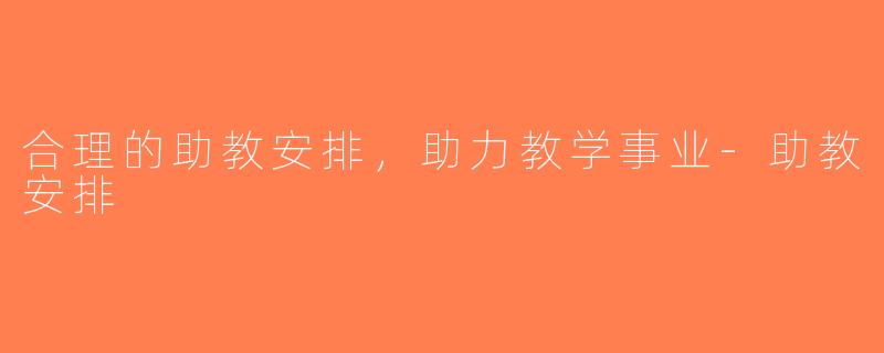 合理的助教安排，助力教学事业-助教安排