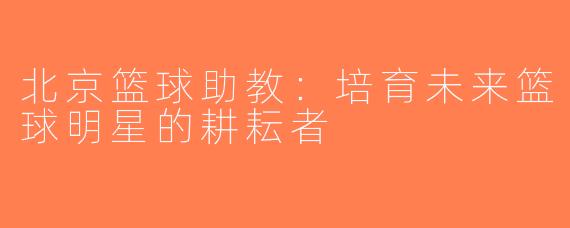 北京篮球助教：培育未来篮球明星的耕耘者