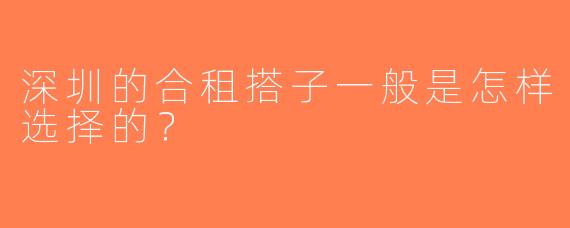 深圳的合租搭子一般是怎样选择的？