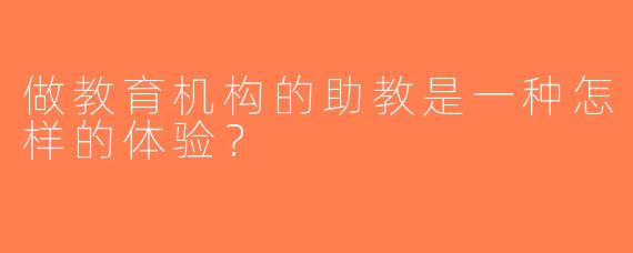 做教育机构的助教是一种怎样的体验？