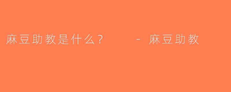 麻豆助教是什么？  -麻豆助教