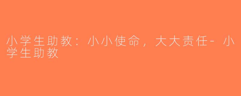小学生助教：小小使命，大大责任-小学生助教