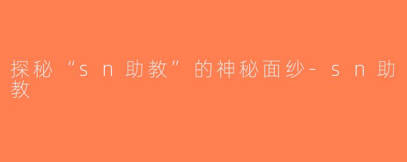 探秘“sn助教”的神秘面纱-sn助教
