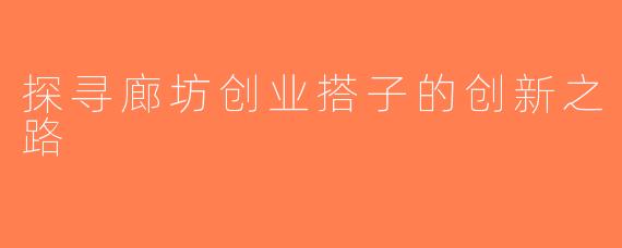 探寻廊坊创业搭子的创新之路