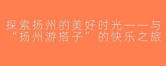 探索扬州的美好时光——与“扬州游搭子”的快乐之旅