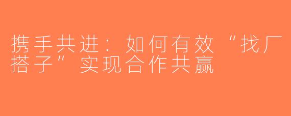 携手共进：如何有效“找厂搭子”实现合作共赢