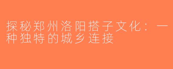 探秘郑州洛阳搭子文化：一种独特的城乡连接