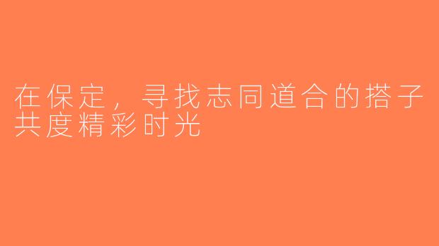 在保定，寻找志同道合的搭子共度精彩时光