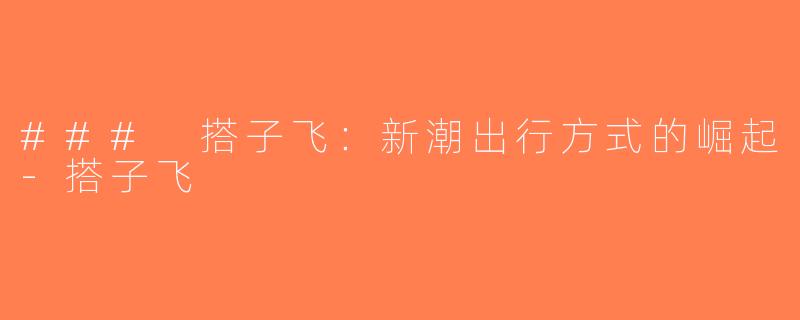 ### 搭子飞：新潮出行方式的崛起-搭子飞