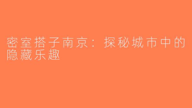 密室搭子南京：探秘城市中的隐藏乐趣
