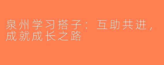 泉州学习搭子：互助共进，成就成长之路
