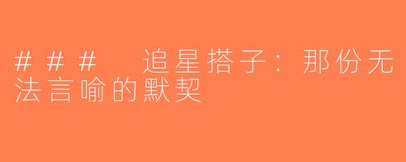 ### 追星搭子：那份无法言喻的默契