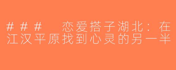 ### 恋爱搭子湖北：在江汉平原找到心灵的另一半