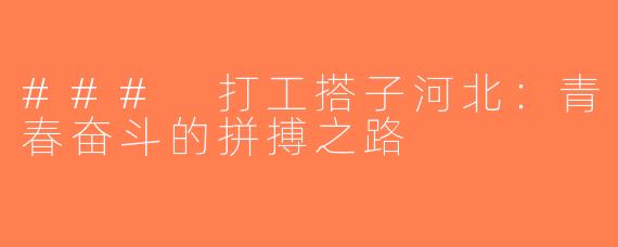 ### 打工搭子河北：青春奋斗的拼搏之路