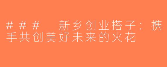 ### 新乡创业搭子：携手共创美好未来的火花