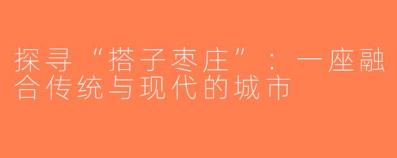探寻“搭子枣庄”：一座融合传统与现代的城市
