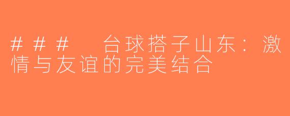### 台球搭子山东：激情与友谊的完美结合