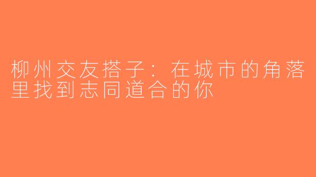 柳州交友搭子：在城市的角落里找到志同道合的你
