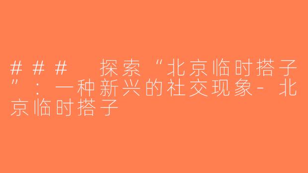 ### 探索“北京临时搭子”：一种新兴的社交现象-北京临时搭子