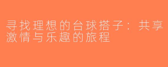 寻找理想的台球搭子：共享激情与乐趣的旅程