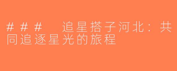 ### 追星搭子河北：共同追逐星光的旅程
