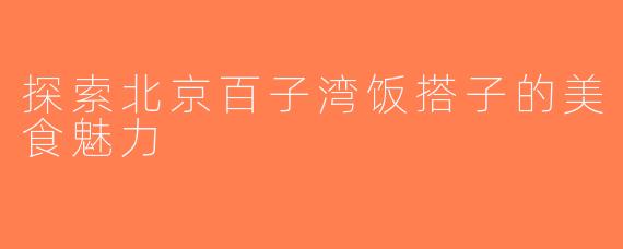 探索北京百子湾饭搭子的美食魅力