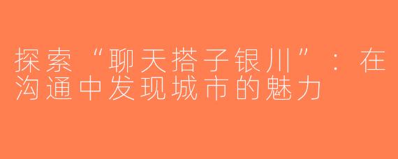 探索“聊天搭子银川”：在沟通中发现城市的魅力
