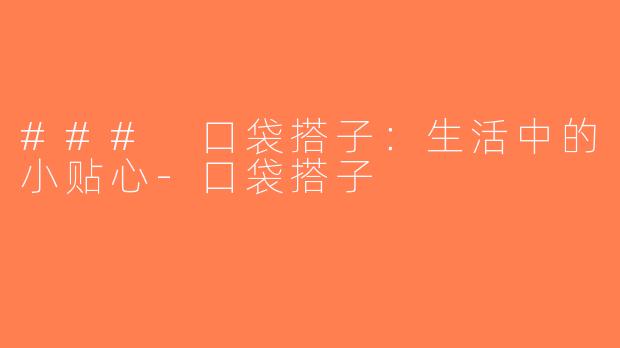 ### 口袋搭子：生活中的小贴心-口袋搭子