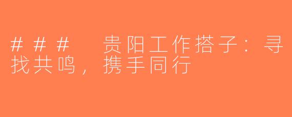 ### 贵阳工作搭子：寻找共鸣，携手同行