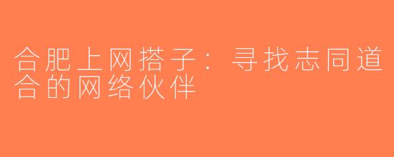 合肥上网搭子：寻找志同道合的网络伙伴