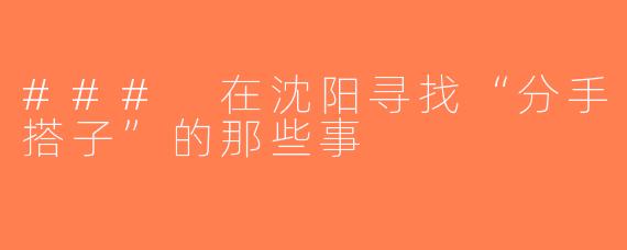 ### 在沈阳寻找“分手搭子”的那些事