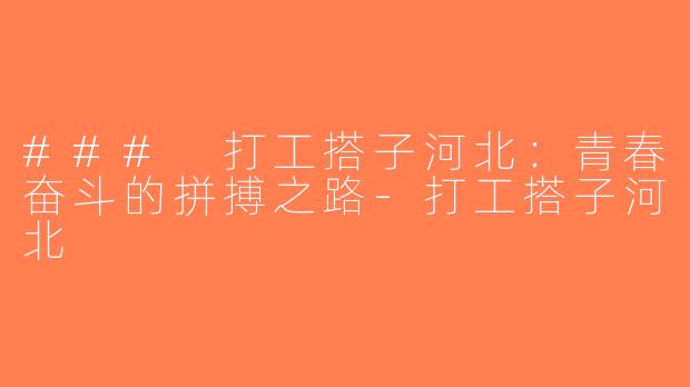 ### 打工搭子河北：青春奋斗的拼搏之路-打工搭子河北