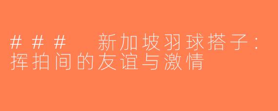### 新加坡羽球搭子：挥拍间的友谊与激情