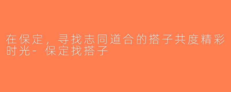 在保定，寻找志同道合的搭子共度精彩时光-保定找搭子