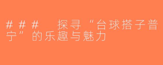 ### 探寻“台球搭子普宁”的乐趣与魅力