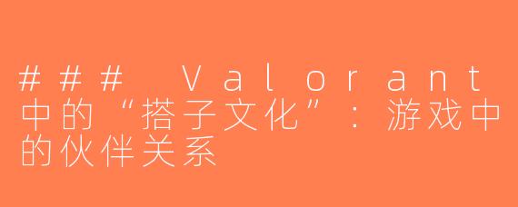 ### Valorant中的“搭子文化”：游戏中的伙伴关系