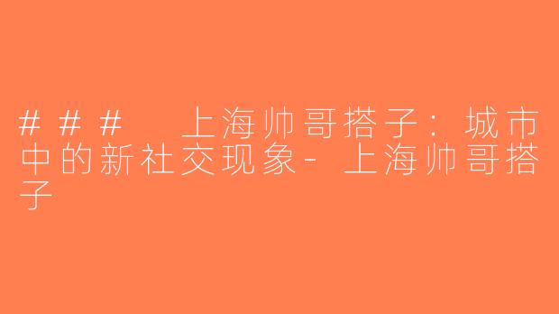 ### 上海帅哥搭子：城市中的新社交现象-上海帅哥搭子