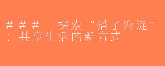### 探索“搭子海淀”：共享生活的新方式